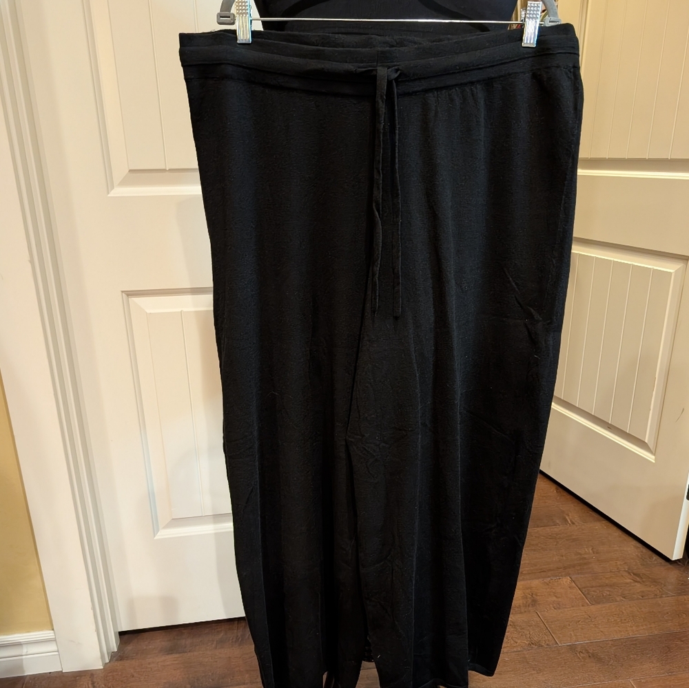 Peace Love World Black Knit Wide Leg Tie Waist Pant